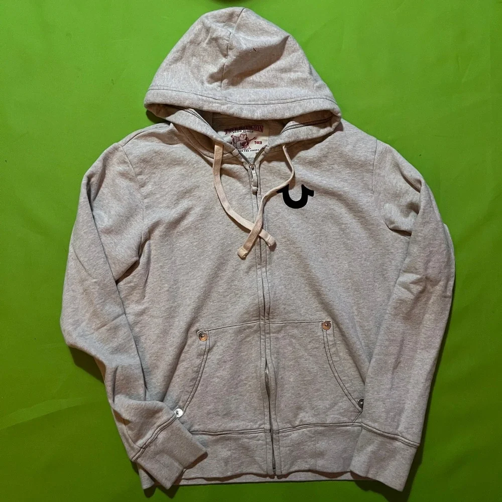 True Religion World Tour Buddha Zip Up Hoodie Gray Mens Medium Sweatshirt